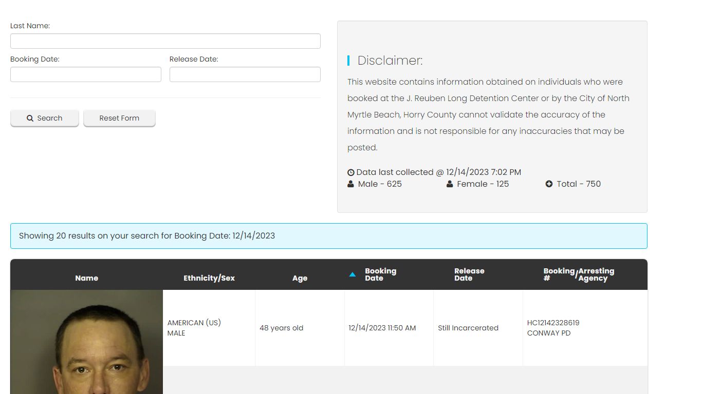 Bookings and Releases - Horry County SC.Gov